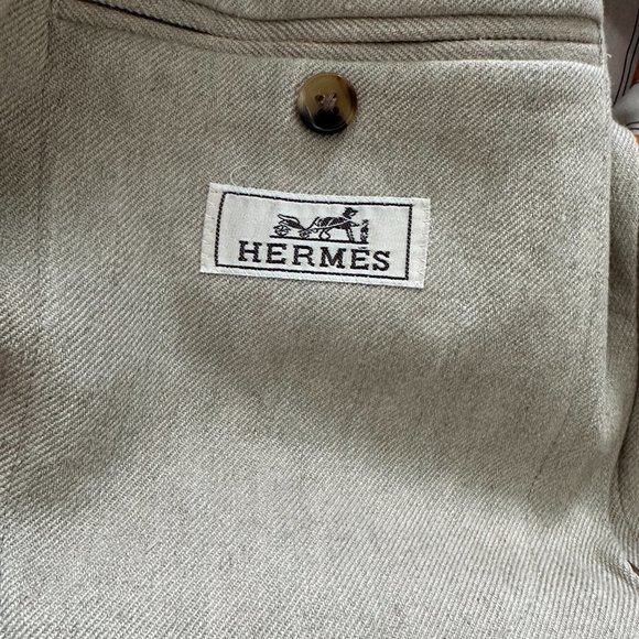 HERMES Mens linen and cotton neutral sport coat blazer jacket - Picture 10 of 11